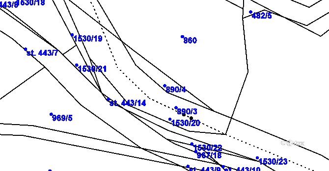 Parcela st. 890/4 v KÚ Pleče, Katastrální mapa