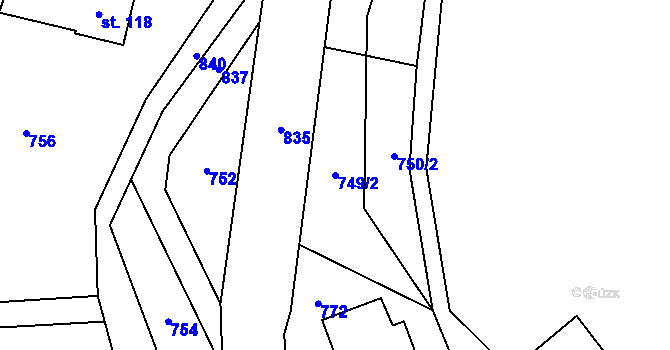 Parcela st. 749/2 v KÚ Pleče, Katastrální mapa