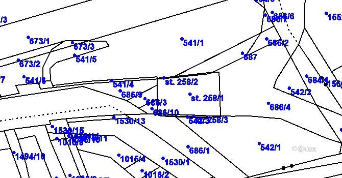Parcela st. 686/3 v KÚ Pleče, Katastrální mapa