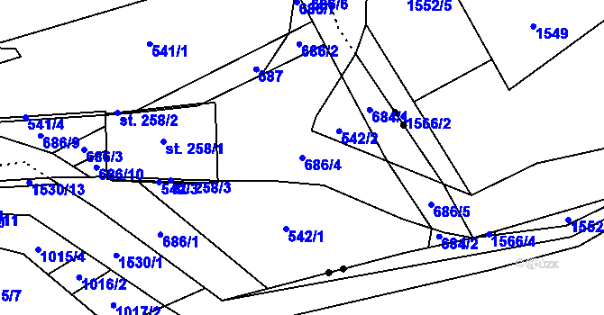 Parcela st. 686/4 v KÚ Pleče, Katastrální mapa