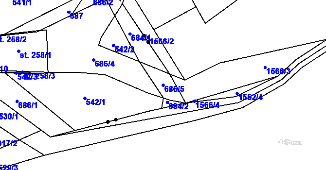 Parcela st. 686/5 v KÚ Pleče, Katastrální mapa