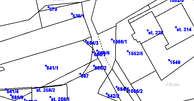 Parcela st. 686/6 v KÚ Pleče, Katastrální mapa