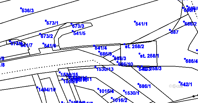 Parcela st. 686/9 v KÚ Pleče, Katastrální mapa