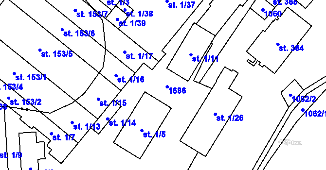 Parcela st. 1/1 v KÚ Pusté Žibřidovice, Katastrální mapa