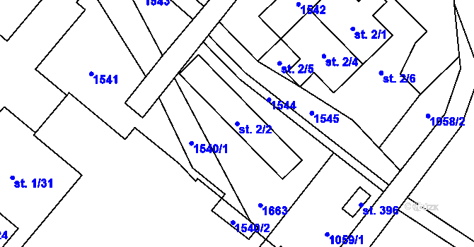 Parcela st. 2/2 v KÚ Pusté Žibřidovice, Katastrální mapa