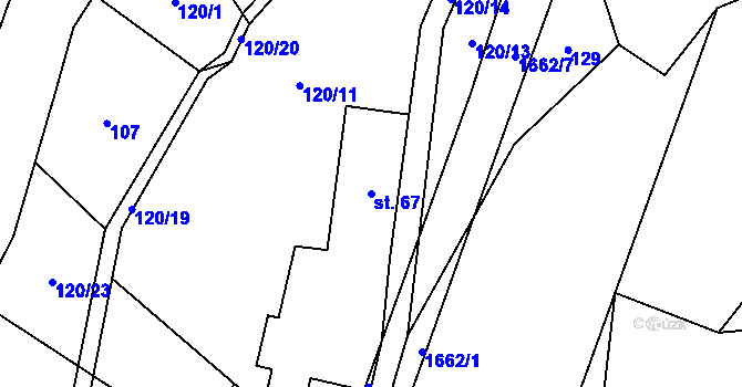 Parcela st. 67 v KÚ Pusté Žibřidovice, Katastrální mapa
