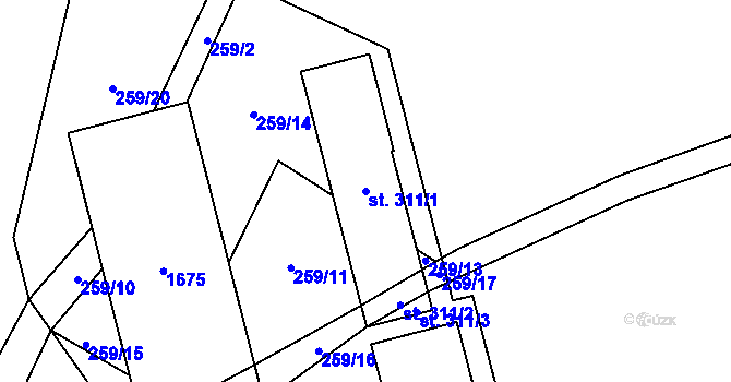 Parcela st. 311/1 v KÚ Pusté Žibřidovice, Katastrální mapa