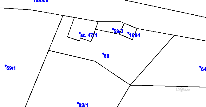 Parcela st. 60 v KÚ Pusté Žibřidovice, Katastrální mapa