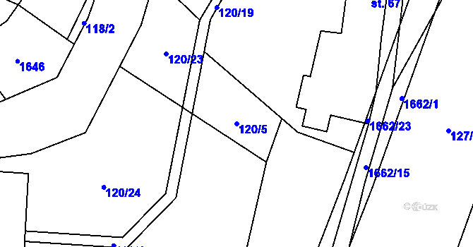 Parcela st. 120/5 v KÚ Pusté Žibřidovice, Katastrální mapa