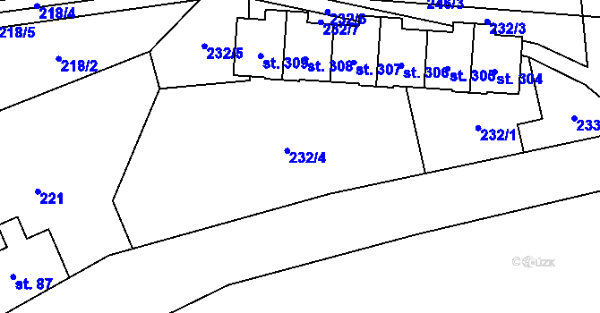 Parcela st. 232 v KÚ Pusté Žibřidovice, Katastrální mapa