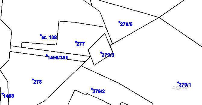 Parcela st. 279/3 v KÚ Pusté Žibřidovice, Katastrální mapa