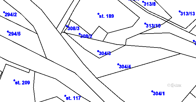 Parcela st. 304/3 v KÚ Pusté Žibřidovice, Katastrální mapa