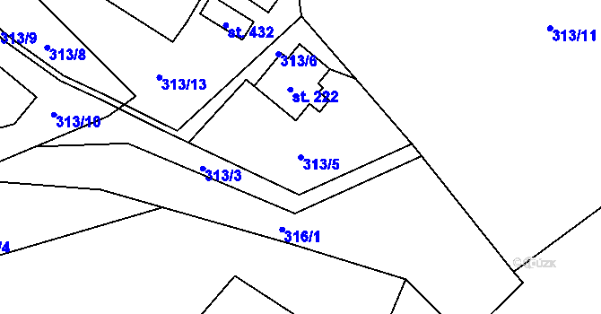 Parcela st. 313/5 v KÚ Pusté Žibřidovice, Katastrální mapa