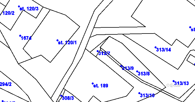 Parcela st. 313/7 v KÚ Pusté Žibřidovice, Katastrální mapa
