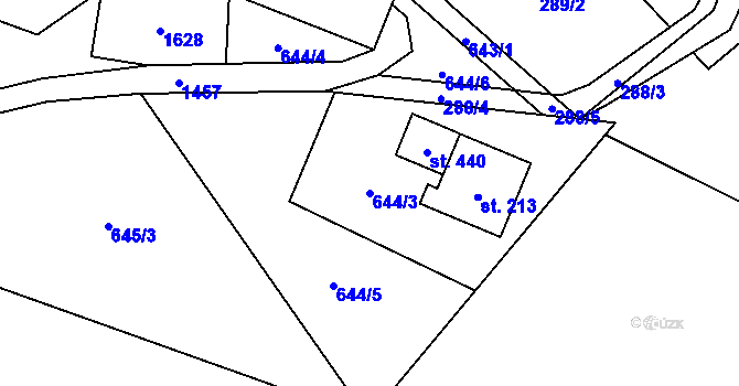 Parcela st. 644/3 v KÚ Pusté Žibřidovice, Katastrální mapa