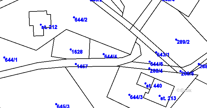 Parcela st. 644/4 v KÚ Pusté Žibřidovice, Katastrální mapa