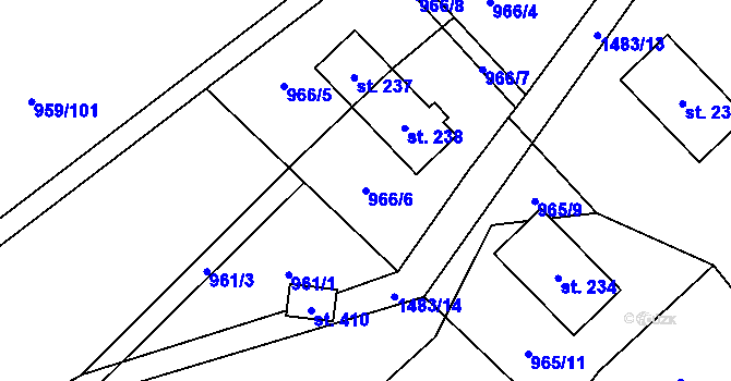 Parcela st. 966/6 v KÚ Pusté Žibřidovice, Katastrální mapa