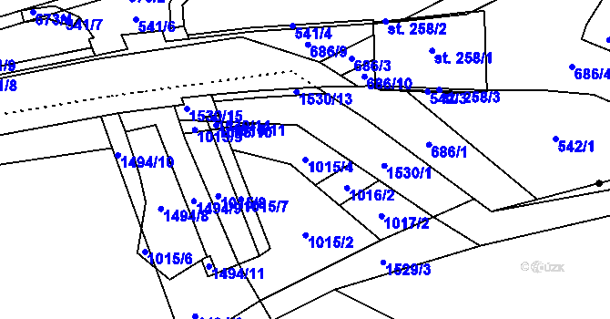 Parcela st. 1015/4 v KÚ Pusté Žibřidovice, Katastrální mapa
