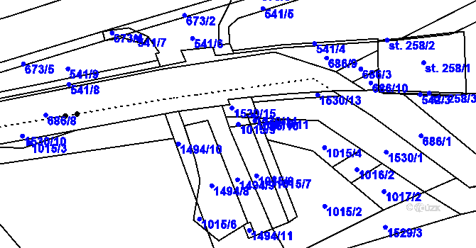 Parcela st. 1015/9 v KÚ Pusté Žibřidovice, Katastrální mapa
