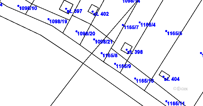 Parcela st. 1165/8 v KÚ Pusté Žibřidovice, Katastrální mapa