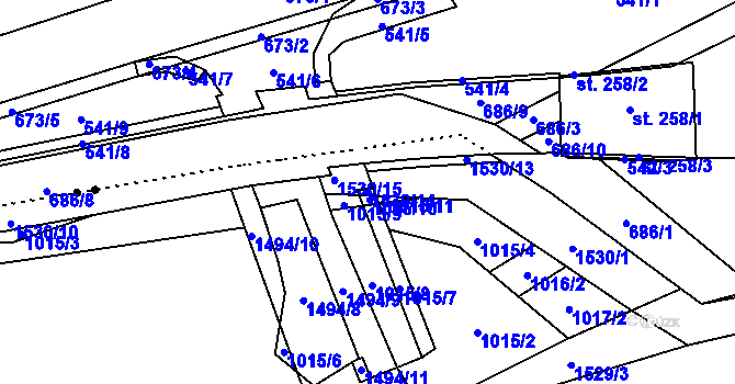 Parcela st. 1530/14 v KÚ Pusté Žibřidovice, Katastrální mapa