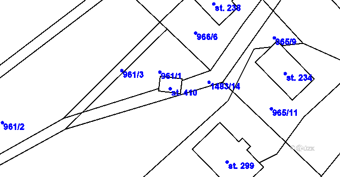 Parcela st. 410 v KÚ Pusté Žibřidovice, Katastrální mapa