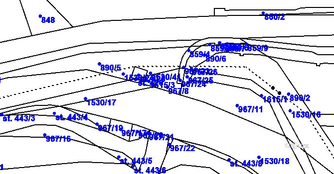 Parcela st. 967/8 v KÚ Pusté Žibřidovice, Katastrální mapa