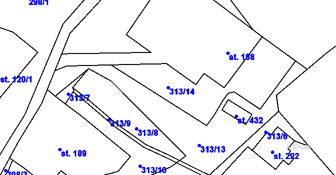 Parcela st. 313/14 v KÚ Pusté Žibřidovice, Katastrální mapa