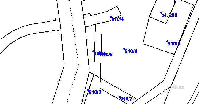 Parcela st. 910/6 v KÚ Pusté Žibřidovice, Katastrální mapa