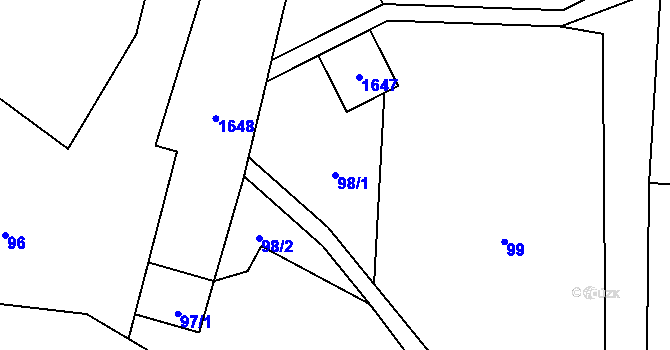 Parcela st. 98/1 v KÚ Pusté Žibřidovice, Katastrální mapa