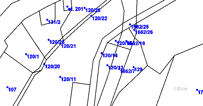Parcela st. 120/14 v KÚ Pusté Žibřidovice, Katastrální mapa