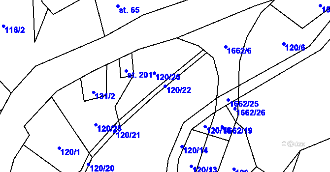 Parcela st. 120/22 v KÚ Pusté Žibřidovice, Katastrální mapa