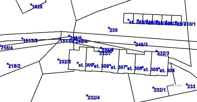 Parcela st. 232/7 v KÚ Pusté Žibřidovice, Katastrální mapa