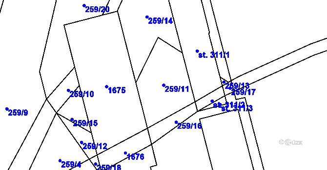Parcela st. 259/11 v KÚ Pusté Žibřidovice, Katastrální mapa