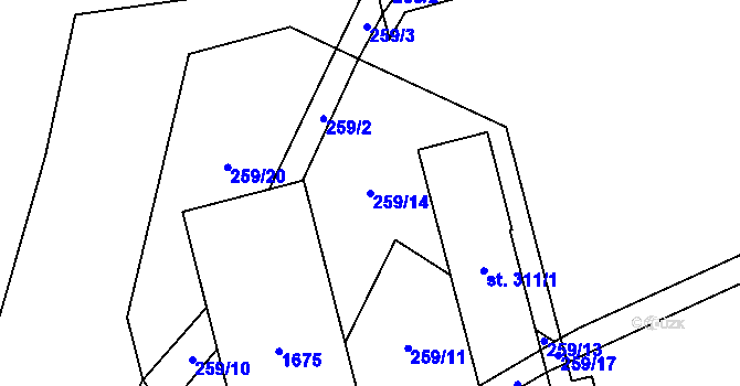 Parcela st. 259/14 v KÚ Pusté Žibřidovice, Katastrální mapa