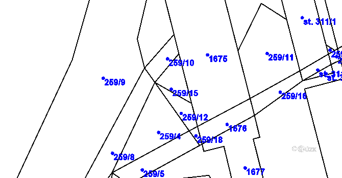 Parcela st. 259/15 v KÚ Pusté Žibřidovice, Katastrální mapa
