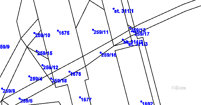 Parcela st. 259/16 v KÚ Pusté Žibřidovice, Katastrální mapa