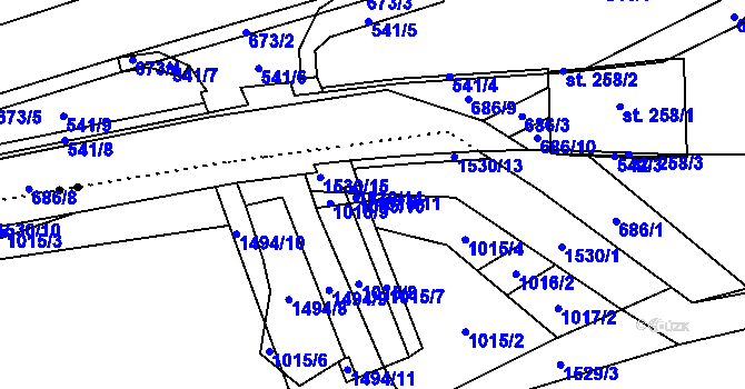 Parcela st. 1015/11 v KÚ Pusté Žibřidovice, Katastrální mapa