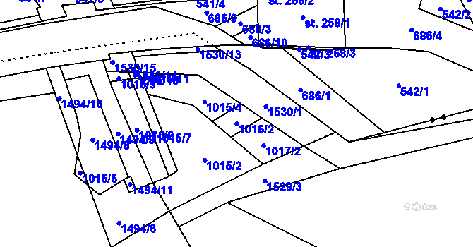 Parcela st. 1016/2 v KÚ Pusté Žibřidovice, Katastrální mapa
