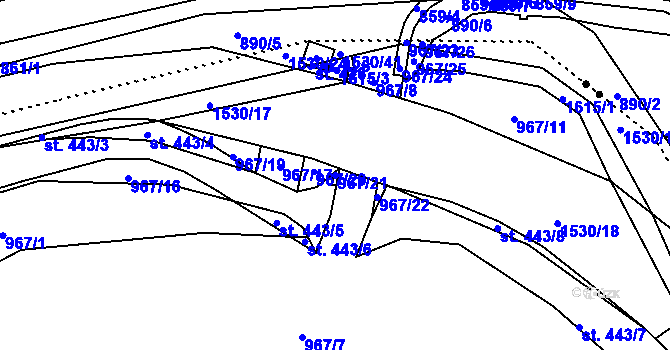 Parcela st. 967/21 v KÚ Pusté Žibřidovice, Katastrální mapa