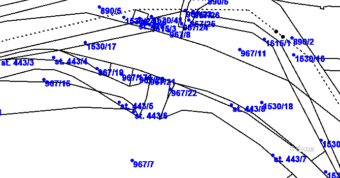 Parcela st. 967/22 v KÚ Pusté Žibřidovice, Katastrální mapa
