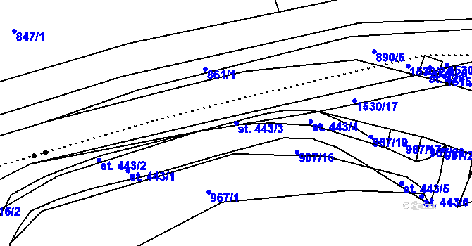 Parcela st. 443/3 v KÚ Pusté Žibřidovice, Katastrální mapa