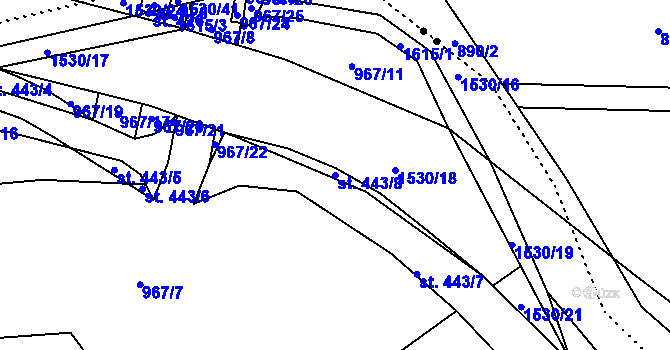 Parcela st. 443/8 v KÚ Pusté Žibřidovice, Katastrální mapa