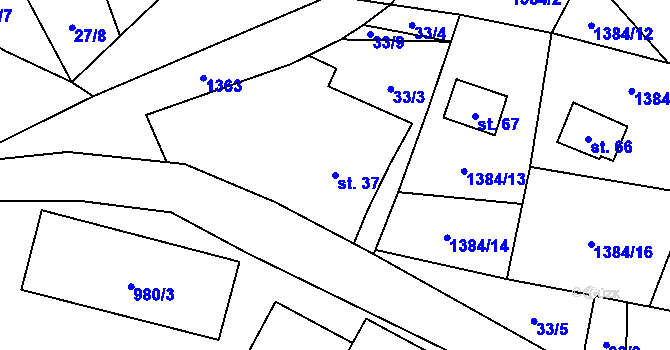 Parcela st. 37 v KÚ Hradecká, Katastrální mapa