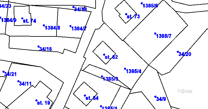Parcela st. 62 v KÚ Hradecká, Katastrální mapa