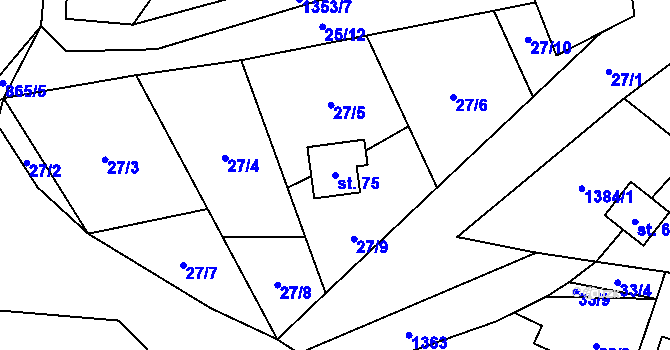 Parcela st. 75 v KÚ Hradecká, Katastrální mapa