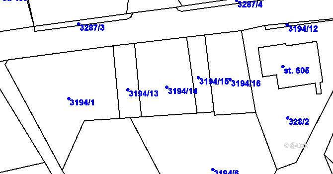 Parcela st. 3194/14 v KÚ Jindřichovice v Krušných horách, Katastrální mapa