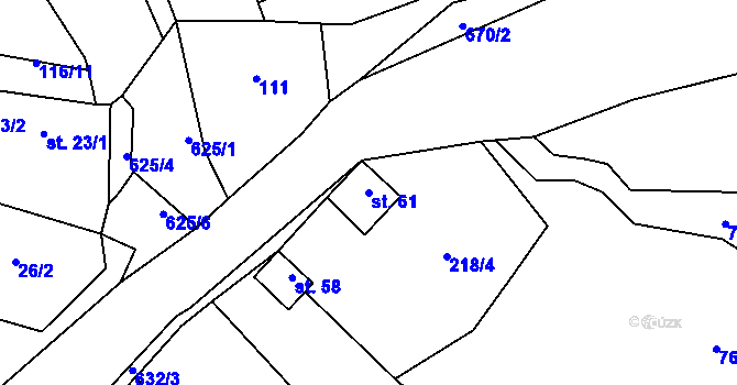 Parcela st. 61 v KÚ Loučná v Krušných horách, Katastrální mapa