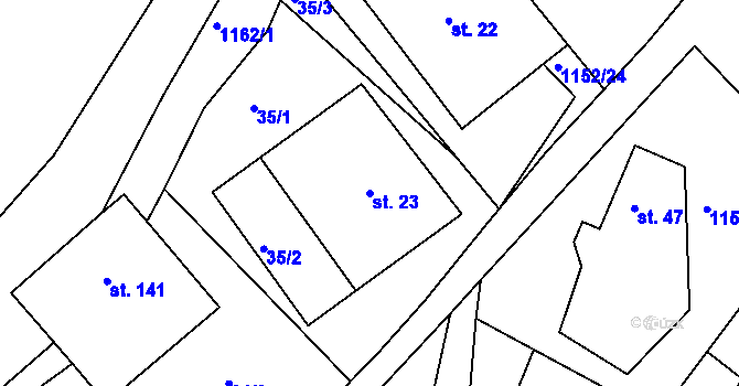 Parcela st. 23 v KÚ Mezihorská, Katastrální mapa