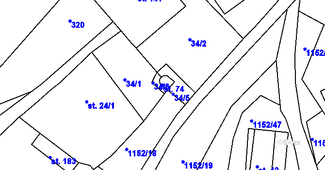 Parcela st. 74 v KÚ Mezihorská, Katastrální mapa